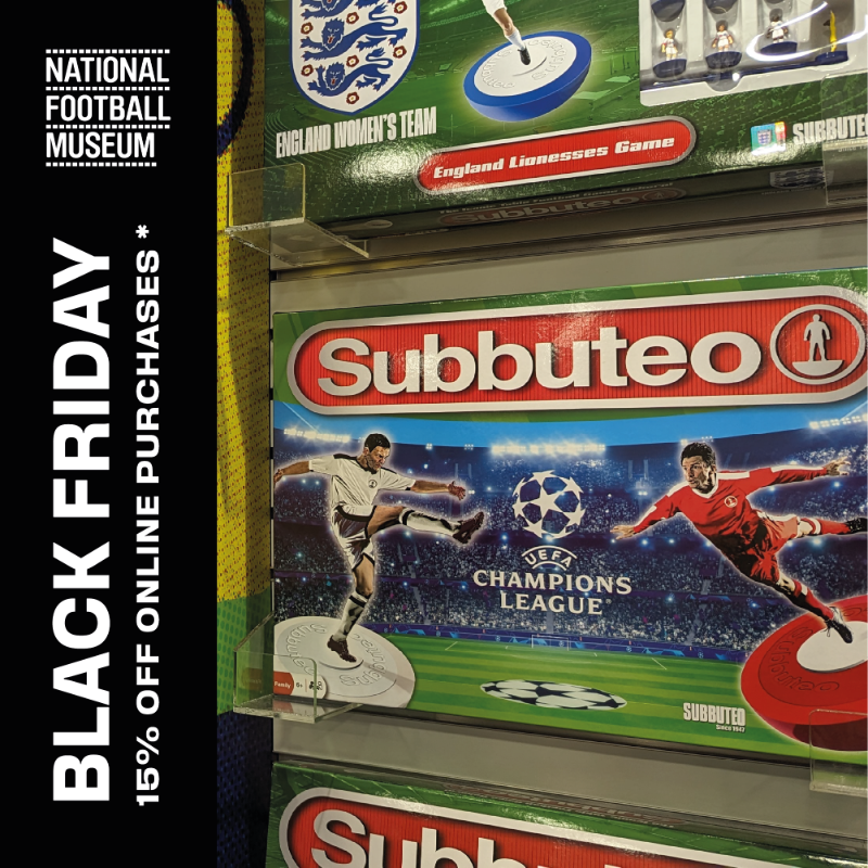 FootballMuseum's tweet photo. BLACK FRIDAY ⚫

Today, you can get 15% off online purchases * from @NFM_Shop, from books and balls to toys and trophies. 

Check out our full retail line-up below.

(* excl signed merch, discounted items and admission vouchers)