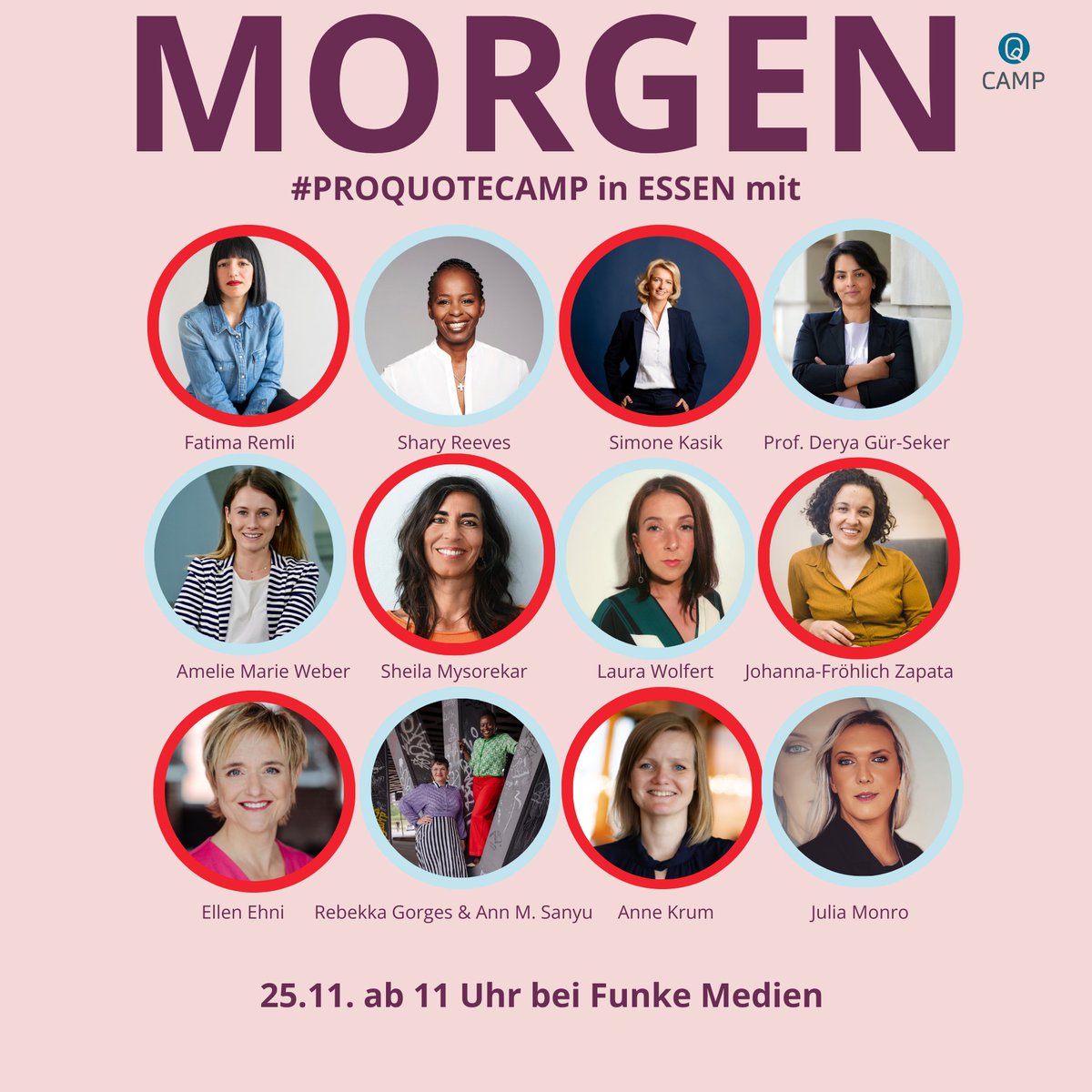 quote_pro's tweet photo. Nicht verpassen, liebe Kolleg*innen in NRW! Meldet euch noch an für unser #ProQuoteCamp an. Morgen sind wir in #ESSEN und sprechen dort über Vielfalt im Journalismus, v.a. im regionalen Journalismus! Dabei sind diese tollen Speaker*innen 🚀
Anmeldung: https://t.co/a5lDYzUJxH https://t.co/GAjWlZLRkp