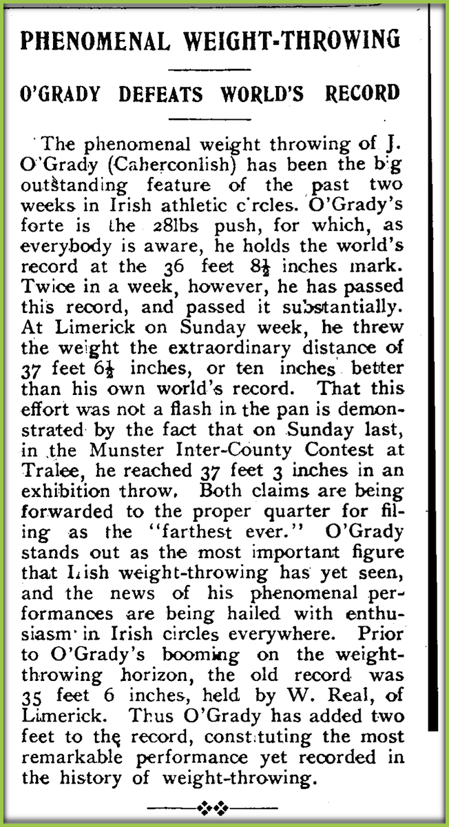 Today in 1934.. John (Jack) O’Grady, an Irish Champion and World Record holding Weight Thrower who represented Ireland at the 1924 Olympics, passed away at the young age of 43. A monument on Mulgrave Street, Limerick City was erected in his honour. #Limerick #OTD #WorldRecord
