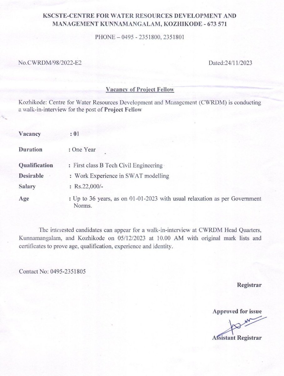 CWRDM1's tweet image. #Vacancy of Project Fellow #BTechCivilEngineering #SWATModelling
