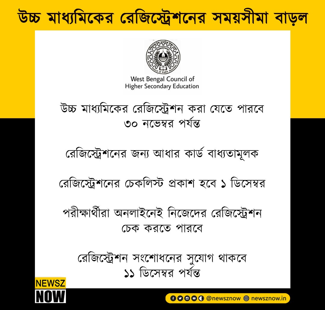 উচ্চমাধ্যমিকের রেজিস্ট্রেশনের সমস্যসীমা বাড়ানো হল

Last date for #registration for #HigherSecondary examination extended

#students #Bengal #NewszNow