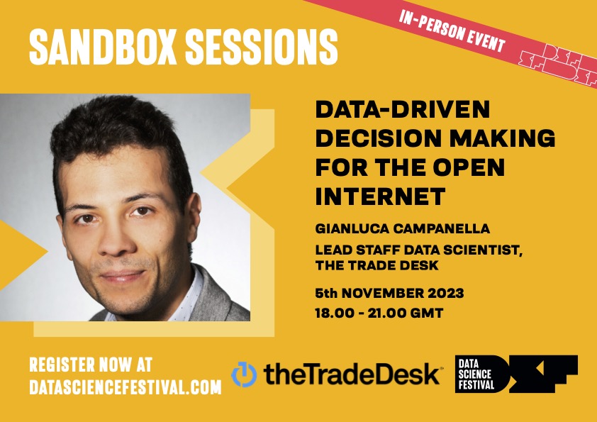 🚨 UPCOMING EVENT 🚨 Data-Driven Decision Making for the Open Internet with The Trade Desk Lightning Talk 1⚡️ Supply-path optimisation: a Bayesian approach to take rate estimation with Gianluca Campanella Click below to enter the ballot now ⬇️ datasciencefestival.com/session/data-d…
