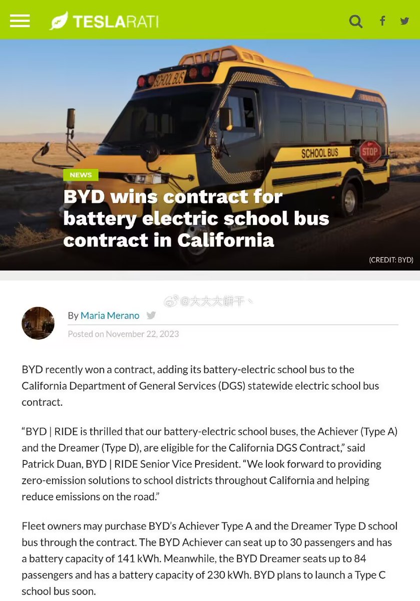 BeijingDai's tweet photo. BYD wins contract for California school bus. https://t.co/pFsdh2DTKK