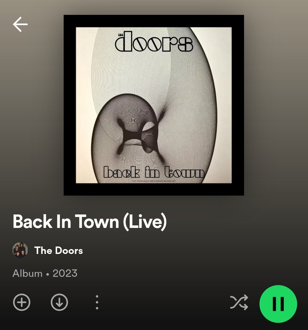 Have a nice Friday! 🤟🏻🍻

           The Doors - Back In Town (Live)

Jim Morrison - John Densmore - Ray Manzarek - Robby Krieger

1968/2023
#NowPlaying 🔊 #PsychedelicRock #BluesRock #AcidRock #Spotify 📻 #Friday 🌦️