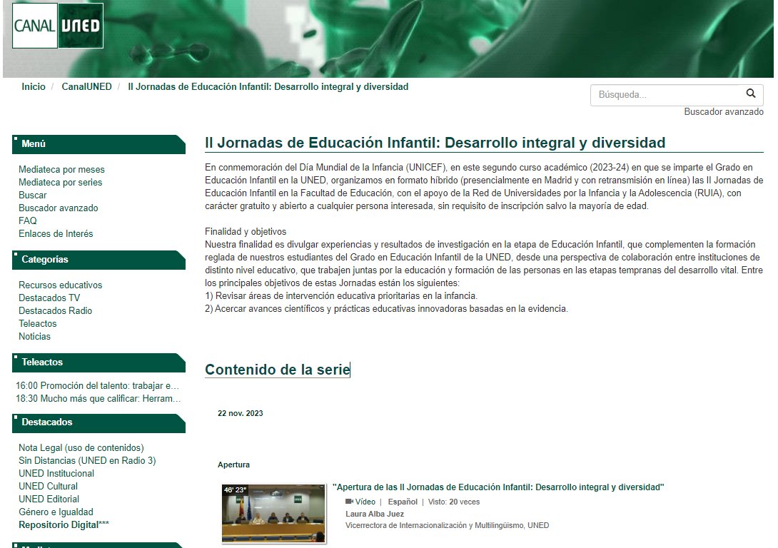 🗣️ Ya están disponibles todas las grabaciones relativas a las II Jornadas de Educación Infantil <a href="/EducacionUNED/">Facultad de Educación de la UNED</a> 💪 Puedes disfrutarlas a través del siguiente enlace de <a href="/CanalUNED/">canalUNED</a> 📺👉 canal.uned.es/series/653760e… ¡Un fuerte abrazo a todas las personas que nos han acompañado estos días!