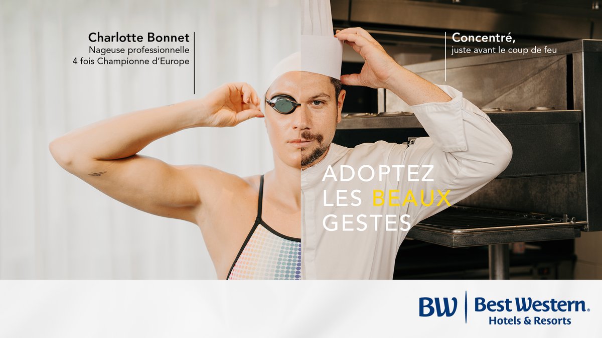 En #piscine ou en #cuisine, chaque geste compte lorsqu'on vise l'excellence. 👊
Charlotte ajuste son bonnet pendant que notre chef positionne sa toque, tous les détails sont cruciaux dans la quête de #performance et d'#efficacité.   

L’esprit d’équipe, c’est un état d’esprit. 🤝