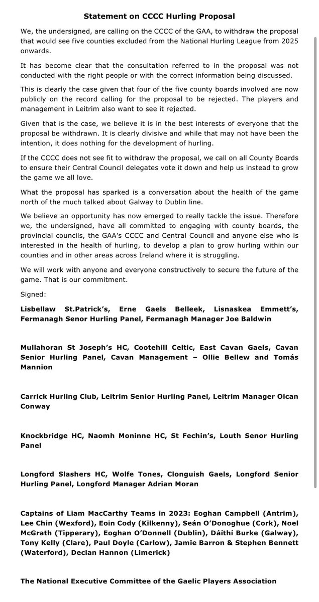 Statement on CCCC Hurling Proposal

<a href="/officialgaa/">The GAA</a>