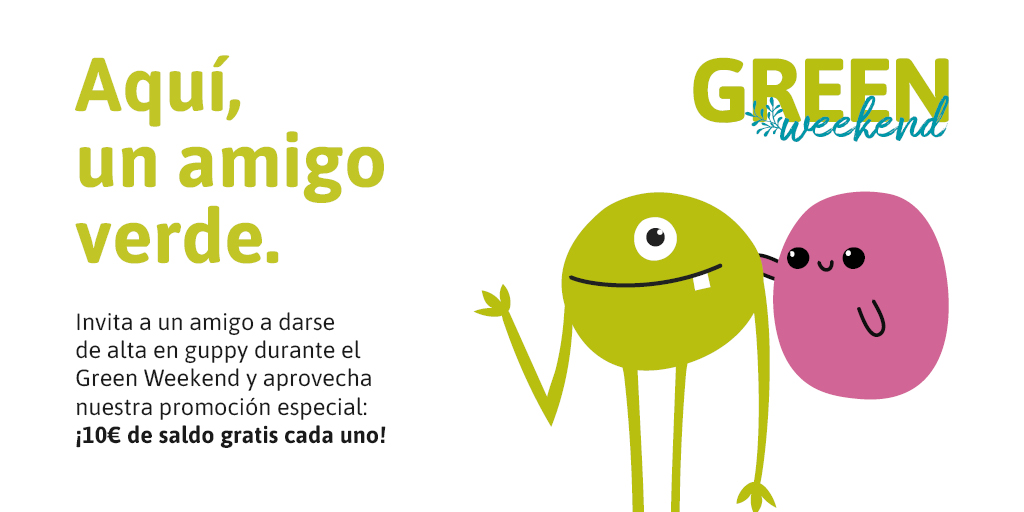 guppy_es's tweet image. Celebramos el green weekend invitando a unirse a #guppy a un amigo verde 💚 ¡Seguro que tú también tienes amigos verdes.
📲 Accede a la app
➕ Invita a nuevos usuarios
💰 10€ gratis para ti y 10€ para tu amigo

#invitaunamigo #greenweekend #blackfriday #movilidadsostenible