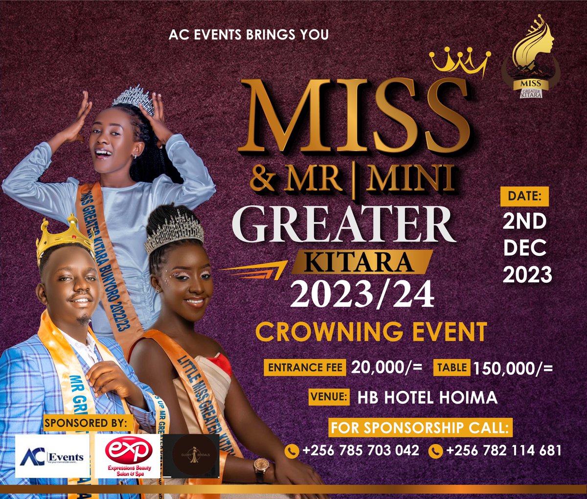 GreaterKitara's tweet photo. "👑 Calling all stars! ✨ Get ready for the crowning event of the year 2023. Join us as we celebrate the elegance and grace of our young talents at the Mini and Miss Greater Kitara 2023/2024. Witness the magic as we crown our shining stars. Save the date. https://t.co/AAczGfTdkI