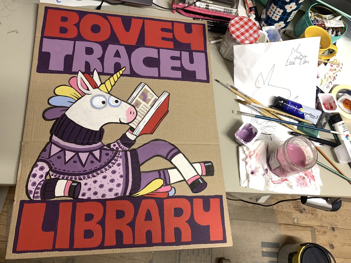 Using a bit of leftover cardboard to come up with a poster for my local library. (They’ve had a Grumpycorn flipchart drawing I did at an event tacked to the wall for ages, but it’s a quick scrawl and this hopefully will be a bit more frame-worthy!) 🙂 #NationalIllustrationDay