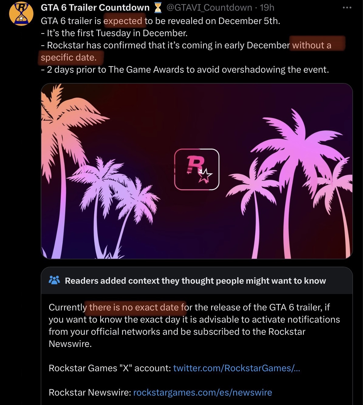 The first GTA 6 trailer will launch in early December 2023, Rockstar  confirm