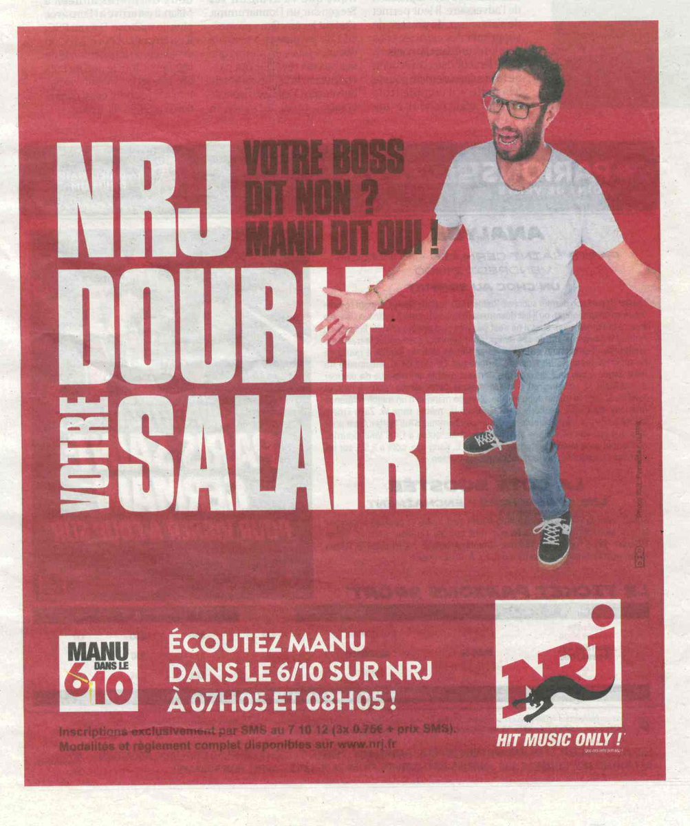 Vu dans la presse : @NRJhitmusconly et @manulevyoff s'affichent dans Le Parisien...

#NRJ #Radio #DansLaPresse