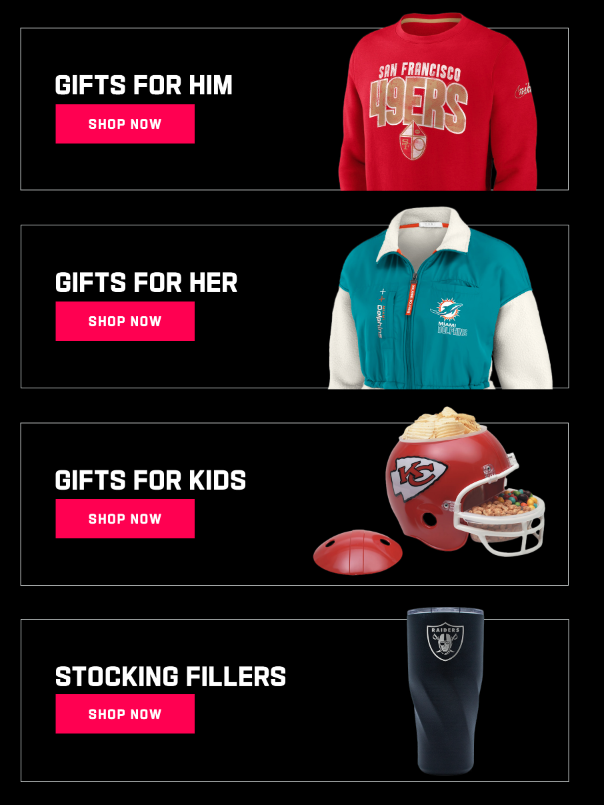 The NFL shop really showing their colours

HIM: Decent Team
HER: You watched Ace Ventura in the 2000's
KIDS: Glory Hunters
STOCKING: Poverty franchise