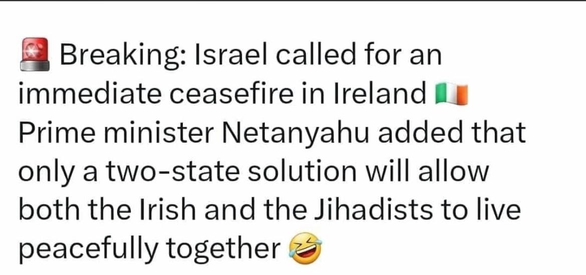 CharlieZtuker's tweet photo. Eat your own food Irish lefties...

#CeasefireNOW 🤣 🇮🇪 https://t.co/gai0UXiC4n