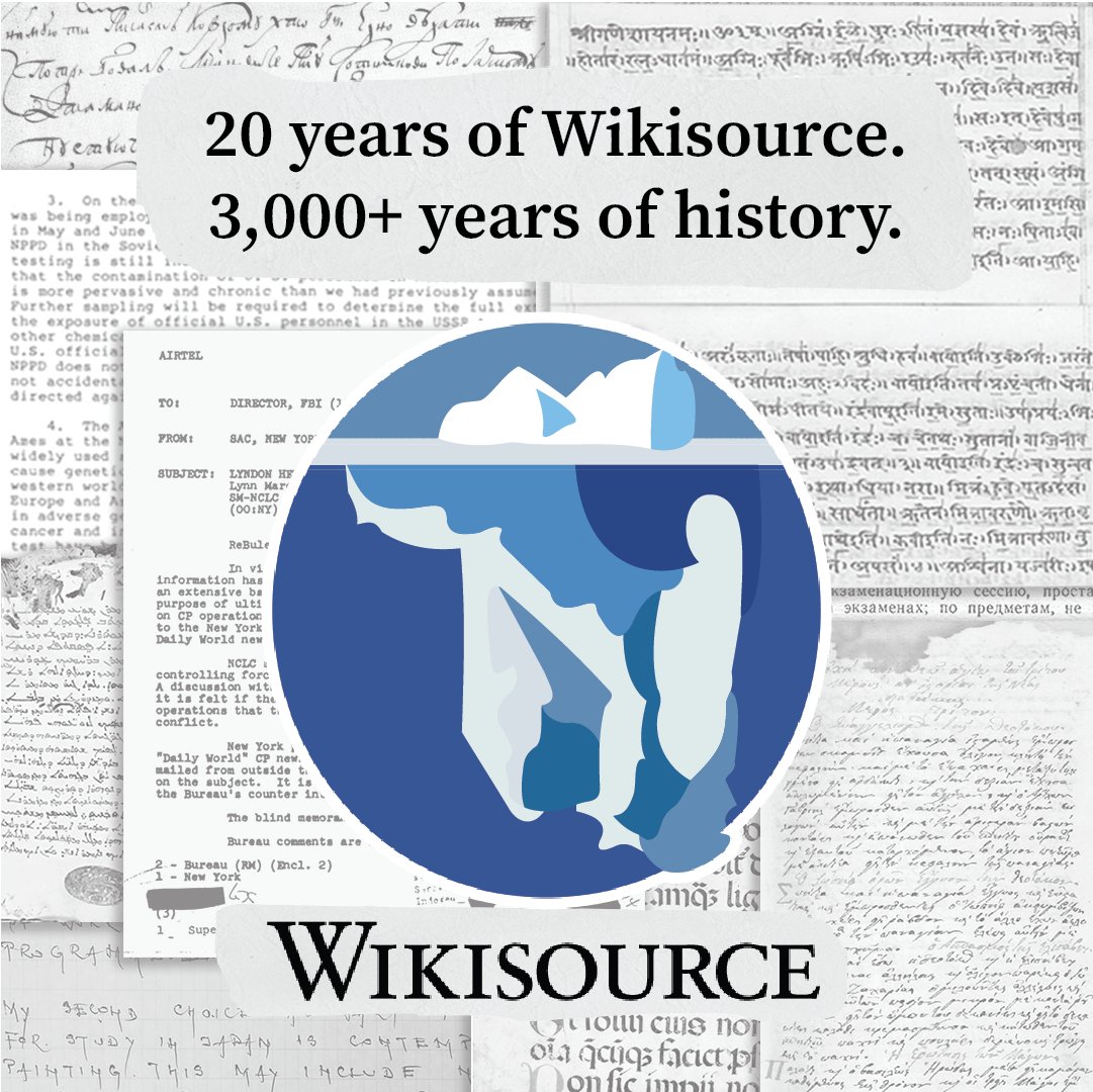 Wikisource is turning 20! 🎉

One of the free knowledge projects hosted by the Wikimedia Foundation, Wikisource is an online free library containing texts and translations that can be used as sources on Wikipedia and more. (1/3)