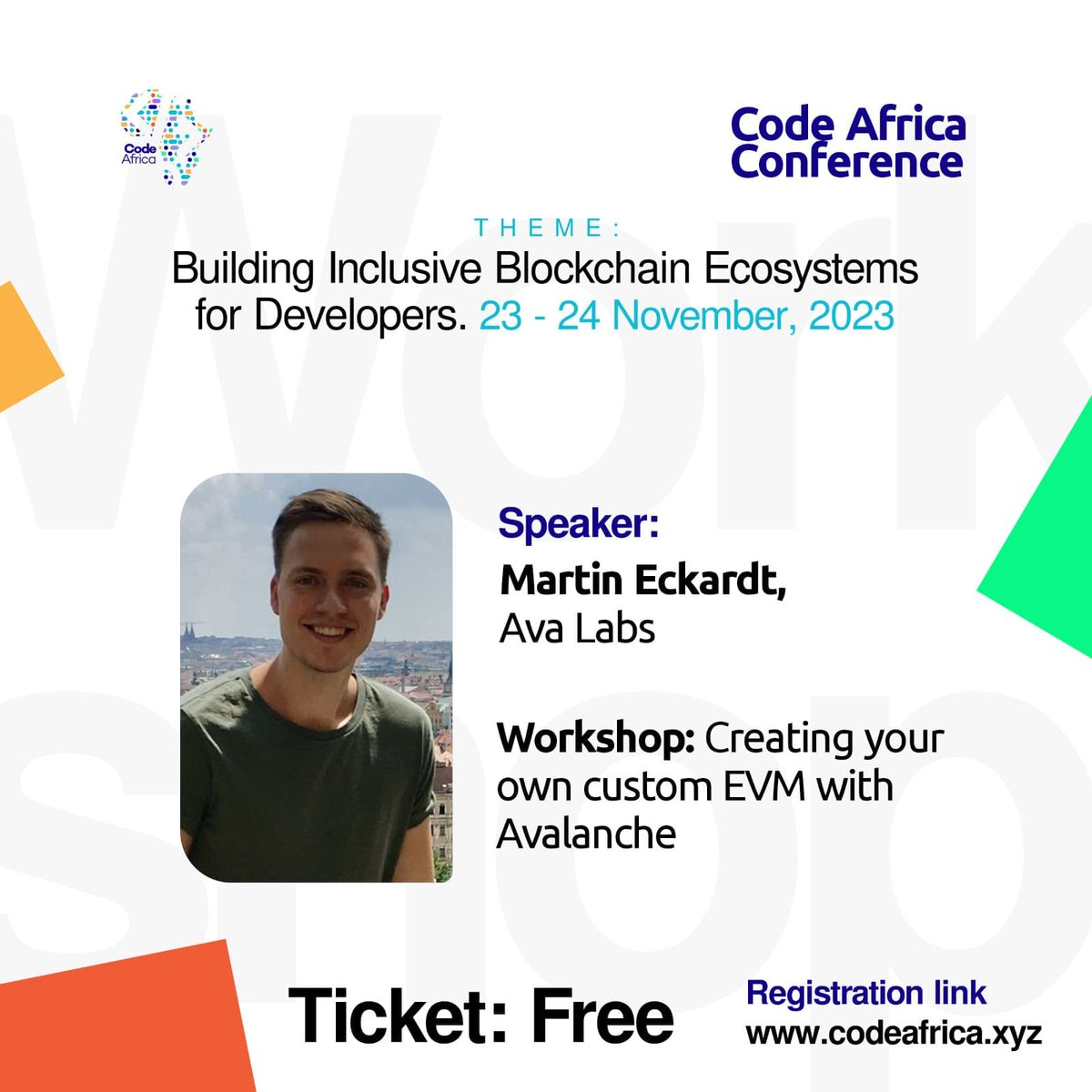 🎙️Avalanche  workshop! Our awesome speaker, @martin_eckardt is cracking up the Code Africa Conference right now! 😄 

Don't miss the insights on creating your own custom EVM avalanche! 🚀

Live now : youtube.com/live/-ZJInlw1M…

 #codeafrica
#2023conference
#africandevelopers