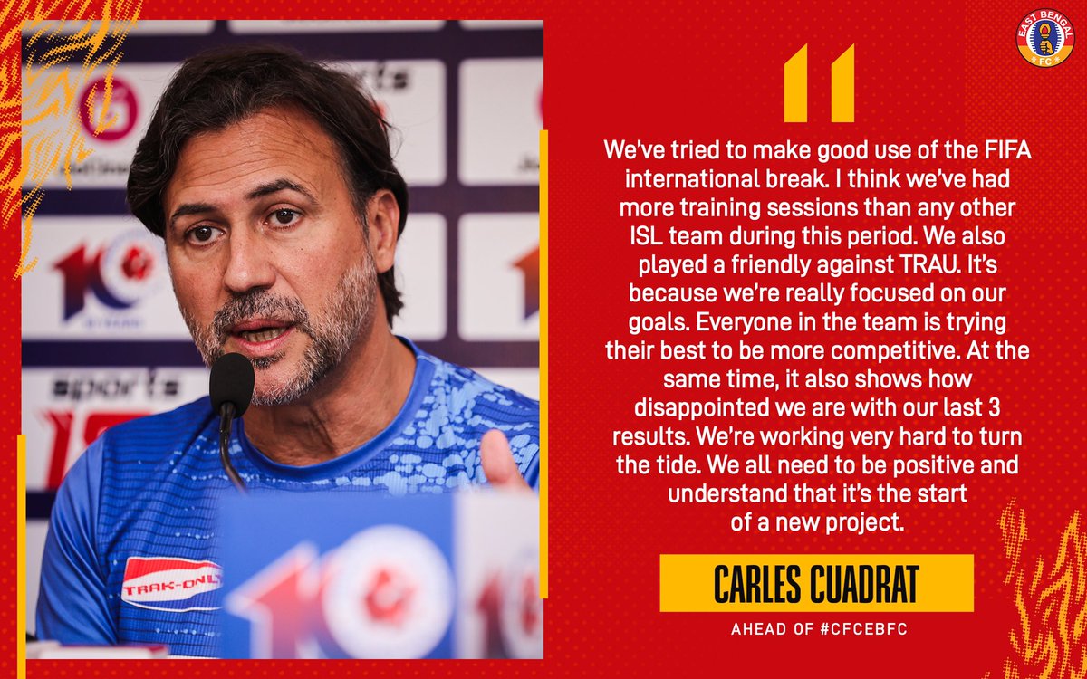 The boss highlighted the hard work done during the international break while addressing the media before #CFCEBFC. 💬 Watch the full press conference 👉 shorturl.at/ctK45 #JoyEastBengal #EastBengalFC #ISL10 #LetsFootball