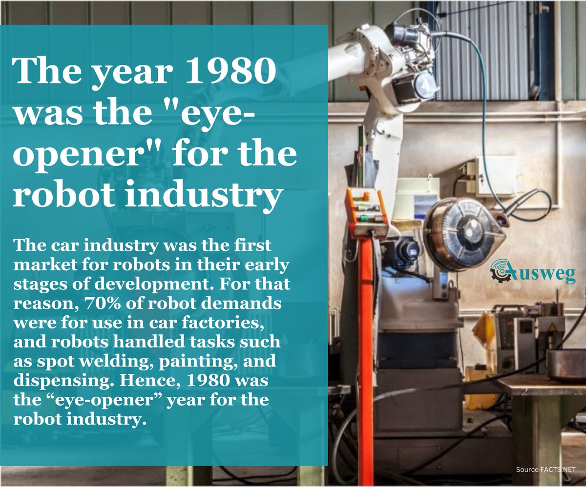 AuswegInfo's tweet photo. Did you know? The car industry pioneered robot adoption in its early days, with 70% of robot demand centered around car factories. 

#RoboticsEvolution #automotiveinnovation #industryinsights #robotics #Evolutions  #DidYouKnow  #didyouknowfacts https://t.co/JhFqpWxsyx
