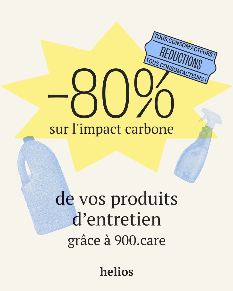 -80 % d’impact carbone sur vos produits d’entretien ! 🛀avec <a href="/900care/">900.care</a> &amp; helios. 
Réduisez vos déchets plastiques de 3kg par foyer par an! 
Il suffit de suivre helios et profiter de remises auprès d’alternatives éthiques du collectif Tous Consom’acteurs! toute l’année
#greenfriday