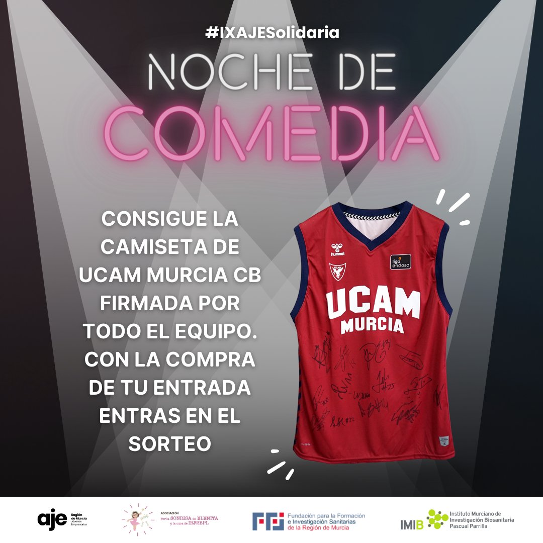 ❤ #AJESOLIDARIA @sonrisaelenita 

🎟 Con la compra de tu entrada para la Gala #AJESolidaria  entrarás en el sorteo de una camiseta firmada por todo el equipo de @UCAMMurcia 

ℹ Compra tu entrada aquí: ajeregiondemurcia.com/events/save-th…

📅JUEVES 14 DE DICIEMBRE

⏰20:30H

📍@mamba_murcia