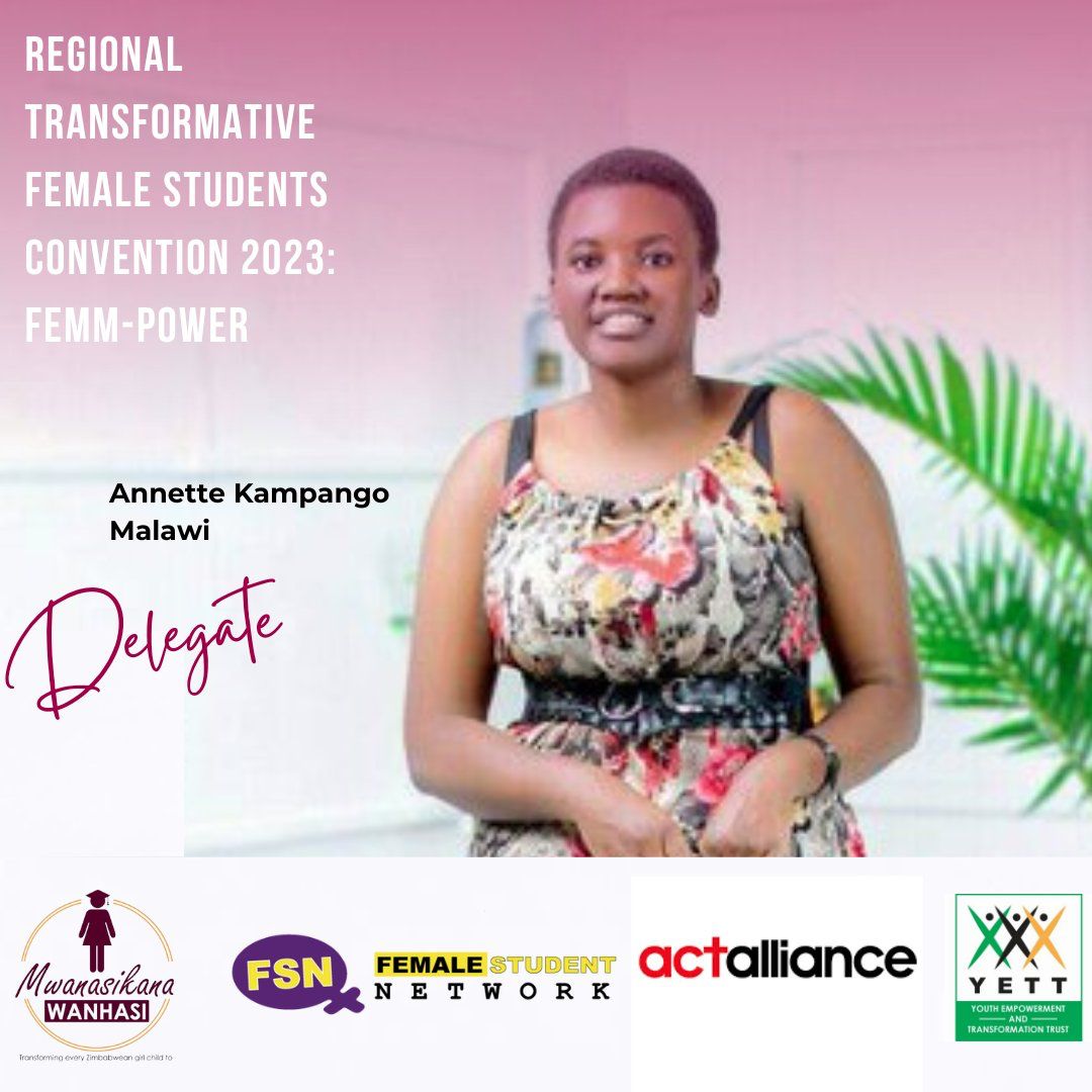 femalestudents's tweet photo. Meet our Malawian delegate. The #RegionalFemaleStudentsConvention is here. #FemPower @MwanasikanaW @YetTrust @ACTAlliance #SAFRAP https://t.co/vgBR2f9IbD