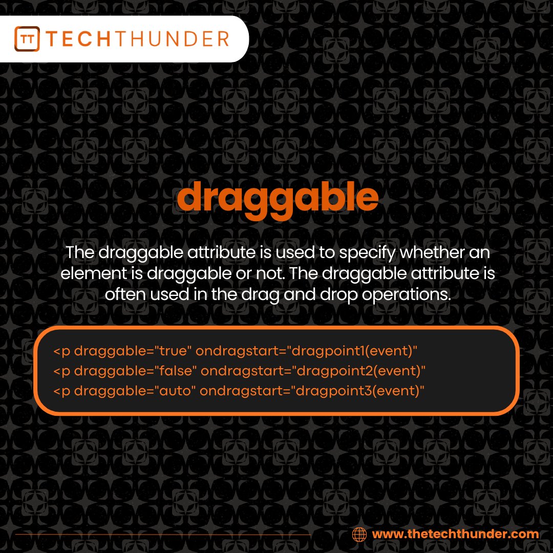 thetechthunders's tweet photo. Draggable attribute in HTML

https://t.co/H5OWfUVDUn

#thetechthunder #html #developer #programmer #tech #software #analytics #technology #trending #insta #viral #photoshoot #explorepage #bhfyp #reels #trend #comedy #viralvideos #fyp #viralpost #beauty #funny #onlineshopping https://t.co/bURuFOuTQc