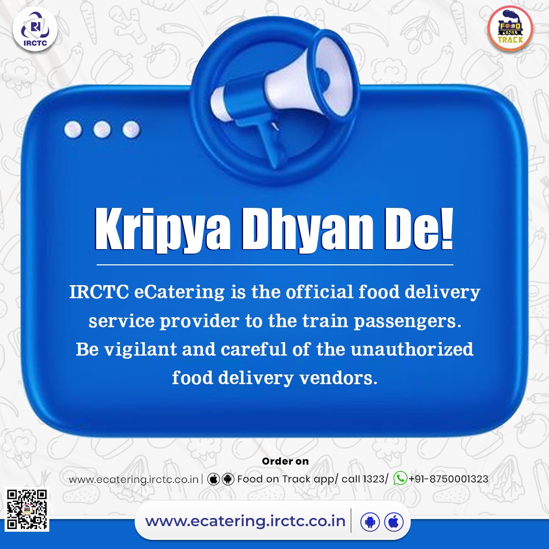 IRCTC eCatering is the official service for delivering food from restaurants to train passengers. It's best to avoid unauthorised service providers to avoid bad experiences.

🌐Click on ecatering.irctc.co.in
👉Install #FoodOnTrack app
📞1323/WhatsApp +91-8750001323