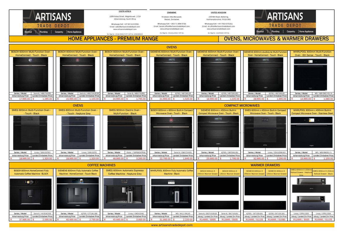 ArtisansTD's tweet photo. @daddyhope Get all your genuine hobs, ovens, fridges, extractors, washing machines, dishwashers, microwaves, coffee machines and more home appliances from the authorized dealer @ArtisansTD 

We deliver anywhere.

WhatsApp +263784087804 https://t.co/VgIbKEKThr