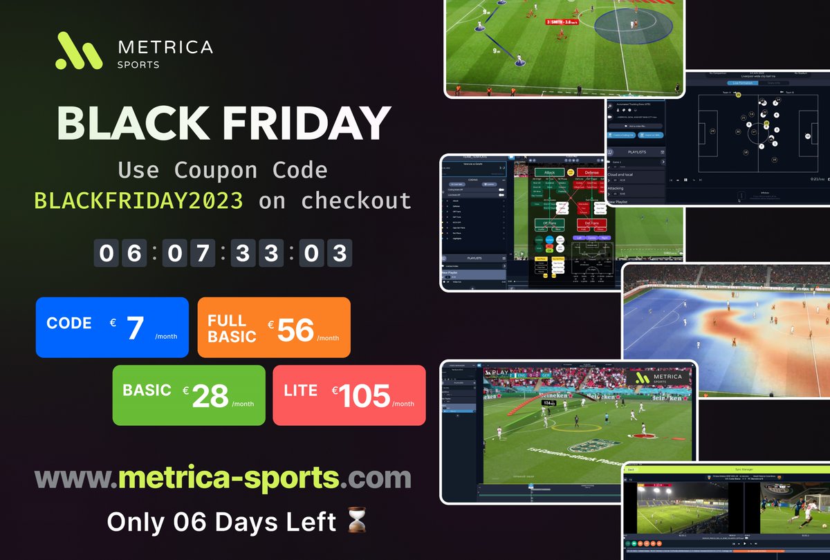 👉🏆 GIVEAWAY! 🏆👈
RT + FOLLOW to try to get a 1-YEAR LITE w/ Automatic Player &amp; Field Tracking! 🚀

🔥 BLACK FRIDAY STARTS NOW! 🔥

🎫 30% OFF on all our plans until 11/30!

➡️ metrica-sports.com/plans ⬅️

#BlackFriday  #VideoAnalysis #Contest
Terms: bit.ly/blackfridayter…