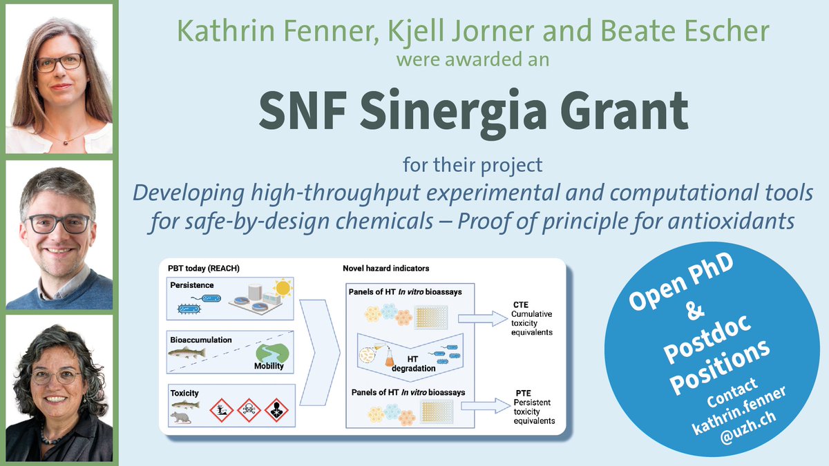 We are hiring 👋: <a href="/kafenne/">Kathrin Fenner</a> <a href="/UZH_Chemistry/">UZH Chemistry</a> 
for our new SNF Sinergia Projcet: Developing high-throughput experimental and computational tools for safe-by-design chemicals – Proof of principle for antioxidants <a href="/kjelljorner/">Kjell Jorner</a> @beate_escher