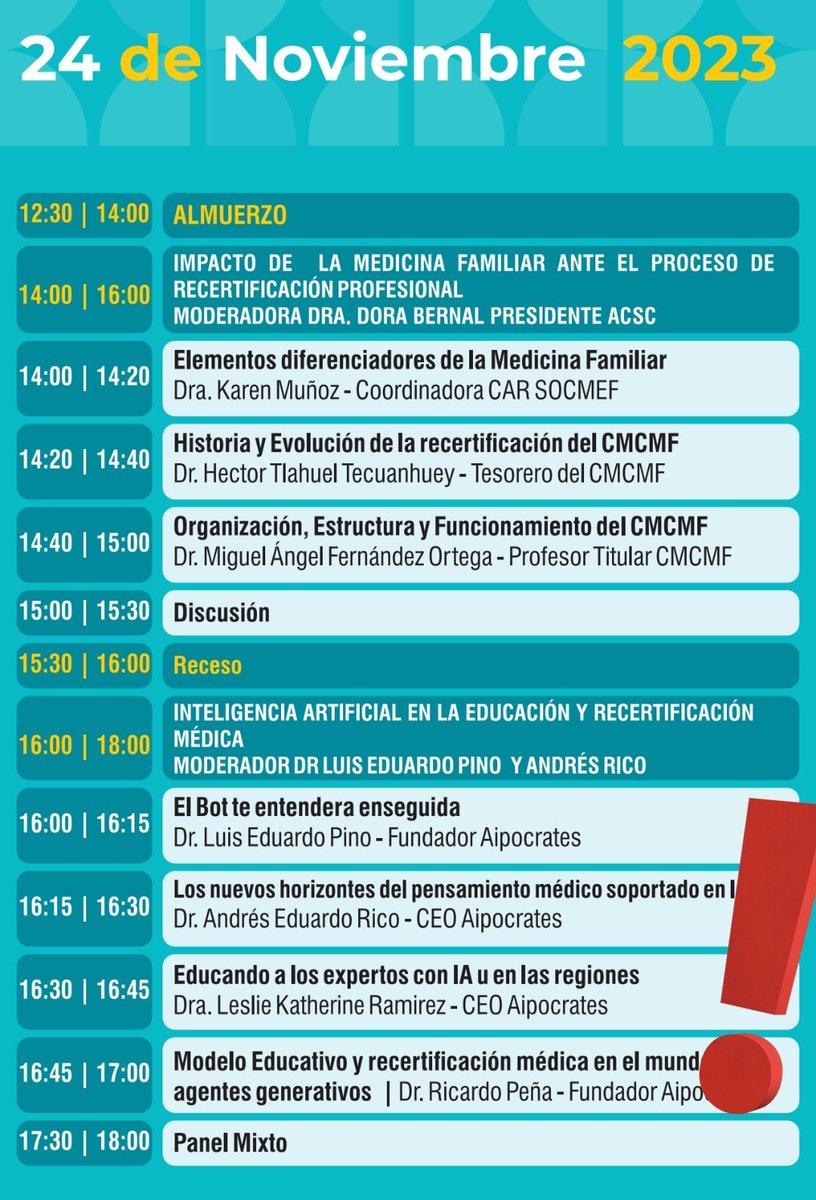 lilo1278's tweet photo. 🎯Hoy estaremos con @AIpocrates @OxlerCeo @MD_Andres_R7 @DrRicardoPena en el Seminario Internacional de Recertificación y desarrollo permanente del personal de salud #CAMEC #educacion #InteligenciaArtificial 📢 https://t.co/7AhiT78XFY
