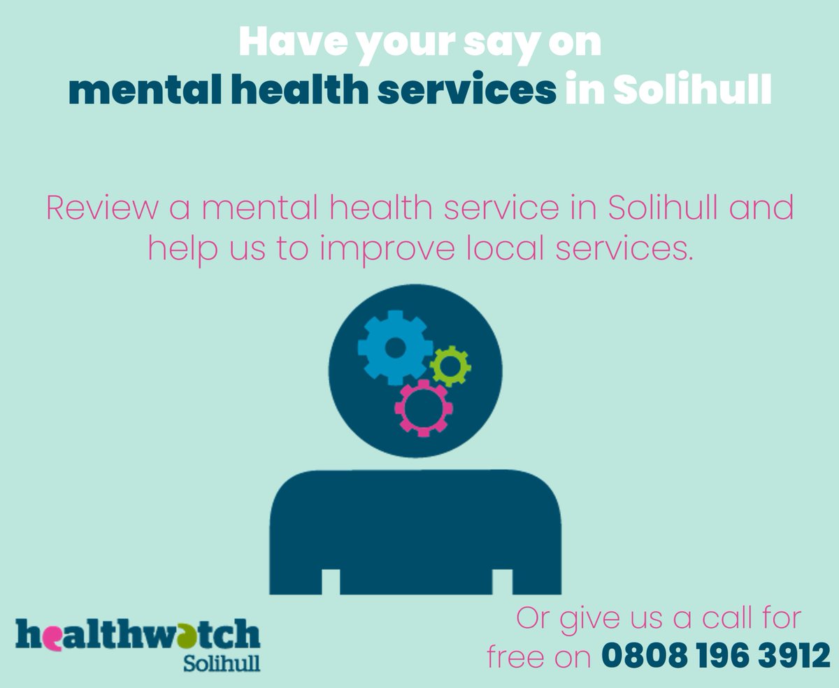 Have you or someone you know accessed any mental health services in Solihull?
Have your say, tell us your experience today by finding and reviewing your service here:
healthwatchsolihull.org.uk/services/?filt…