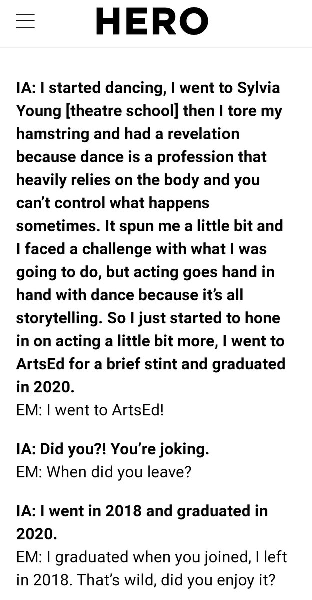 India talking about her dance training at Sylvia Young and how an injury led her the focus more on acting. She also went to ArtsEd for a while