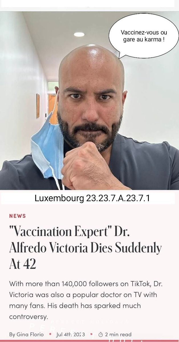 Michel_Angel1's tweet photo. 🔴Le Dr Alfredo Victoria, ardent défenseur des piquouzes infernales, vient d'être victime d'un infarctus du myocarde (42 ans)
L'article précise qu'il était "en parfaite santé, sans soucis médicaux préexistant connu"
Il injectait du personnel en direct à la tv "Mexico Today". https://t.co/BKuAwQSqxo