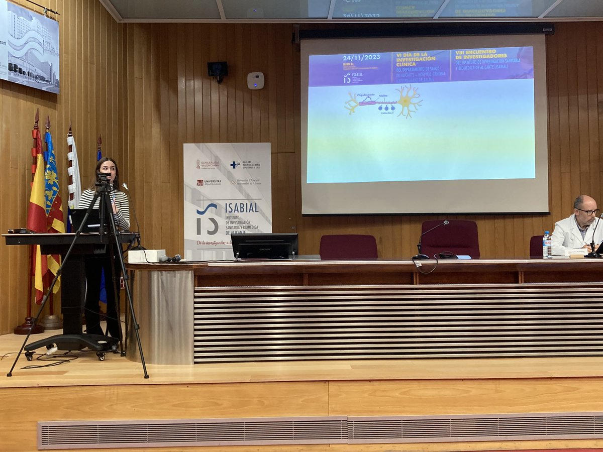 MyelinAlicante's tweet photo. Today @Andy_term_ and @SoniaCF_99 presented a 3min summary of articles they published in 2023 at the “VIII Encuentro de Investigadores” meeting at @isabial_iis https://t.co/pqQKXIpeHj