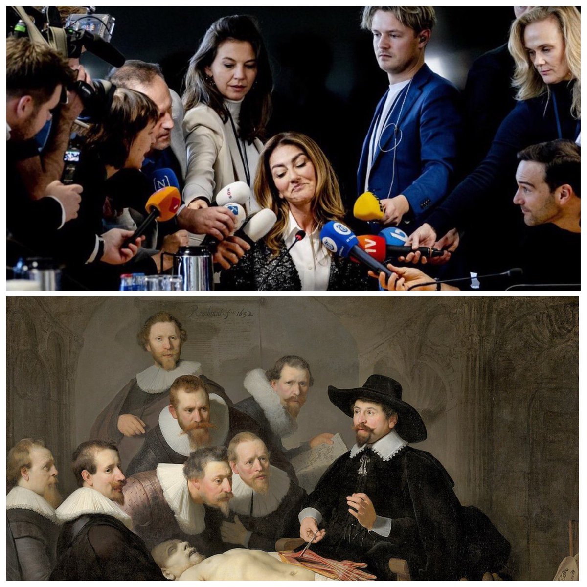 Sorry, toen ik de bovenste foto vanmorgen zag, moest ik meteen hieraan denken. Zal wel mijn Rembrandt gekte zijn. 😇 #Dilan #vvd #rembrandt #Verkiezingen23 #verkiezingen