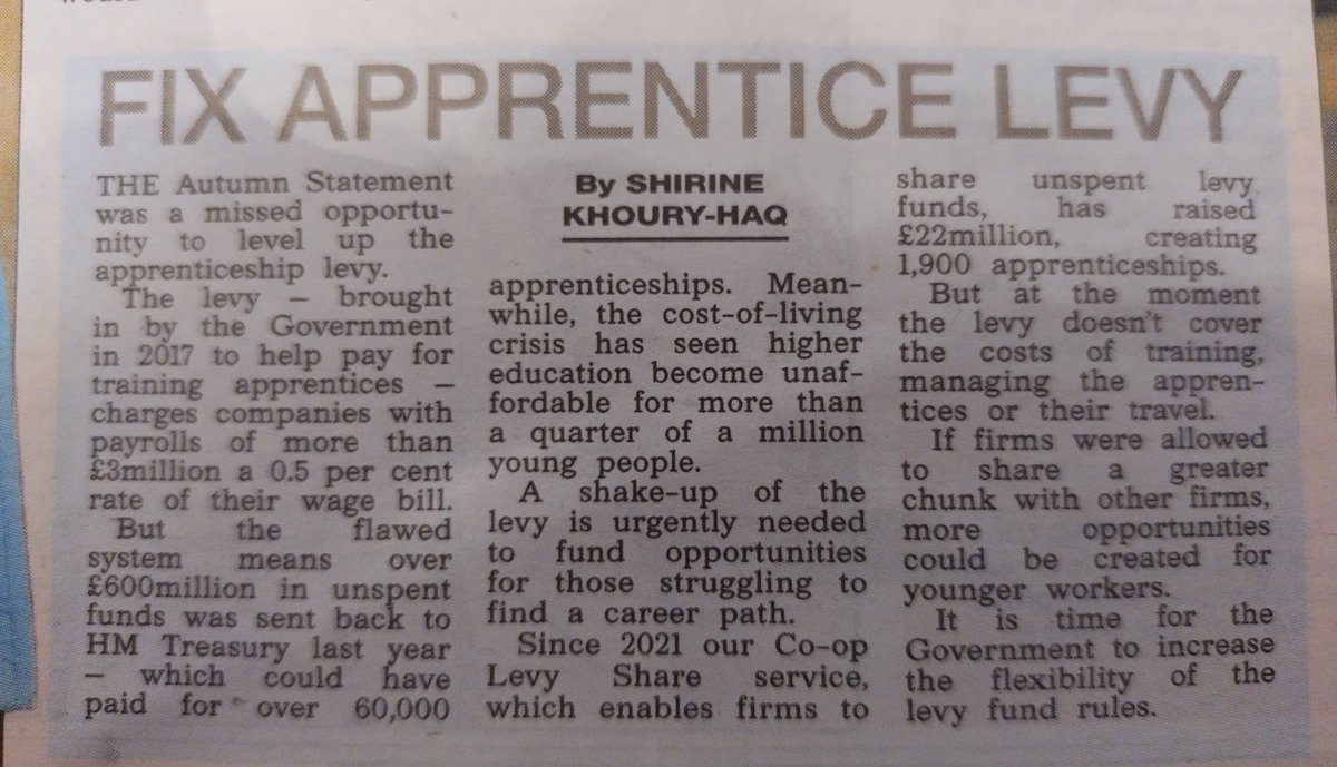 👀 Autumn Statement was a missed opportunity to level up apprenticeship levy, says Co-op boss @skhouryhaq 

✍️ #guestedit #sunbusiness 👇
 @AArmstrong_says