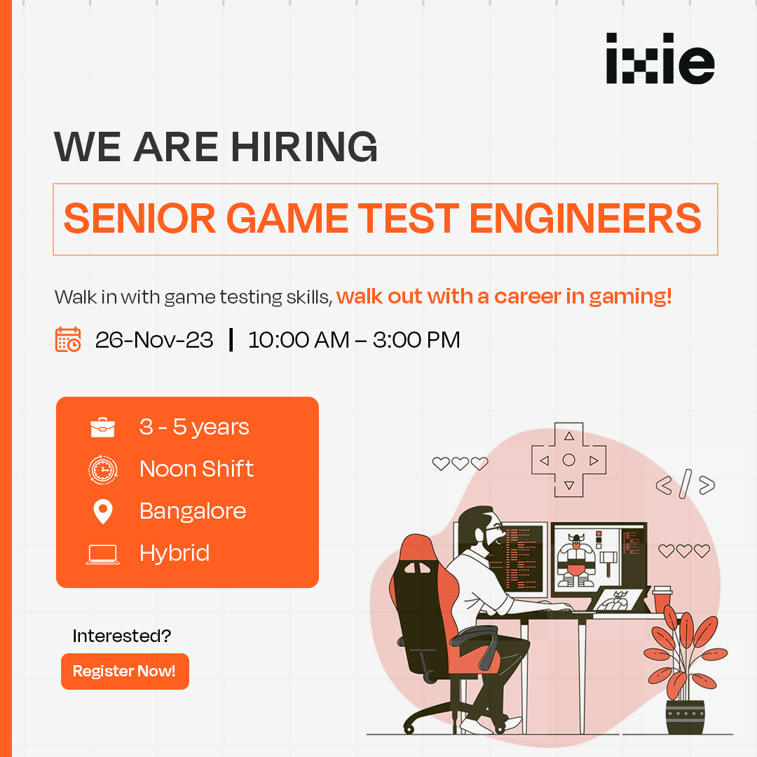 ixiegaming's tweet photo. Level up your career in the Silicon Valley of India! Join our Walk-In Hiring Drive and be part of a team that's reshaping the gaming universe. Apply now: https://t.co/dPKf4NHqdr

#iXie #wheregameslevelup #hiring #gametester #lifeatiXie #gaming #openjobs https://t.co/Eg4wOL2SQ6