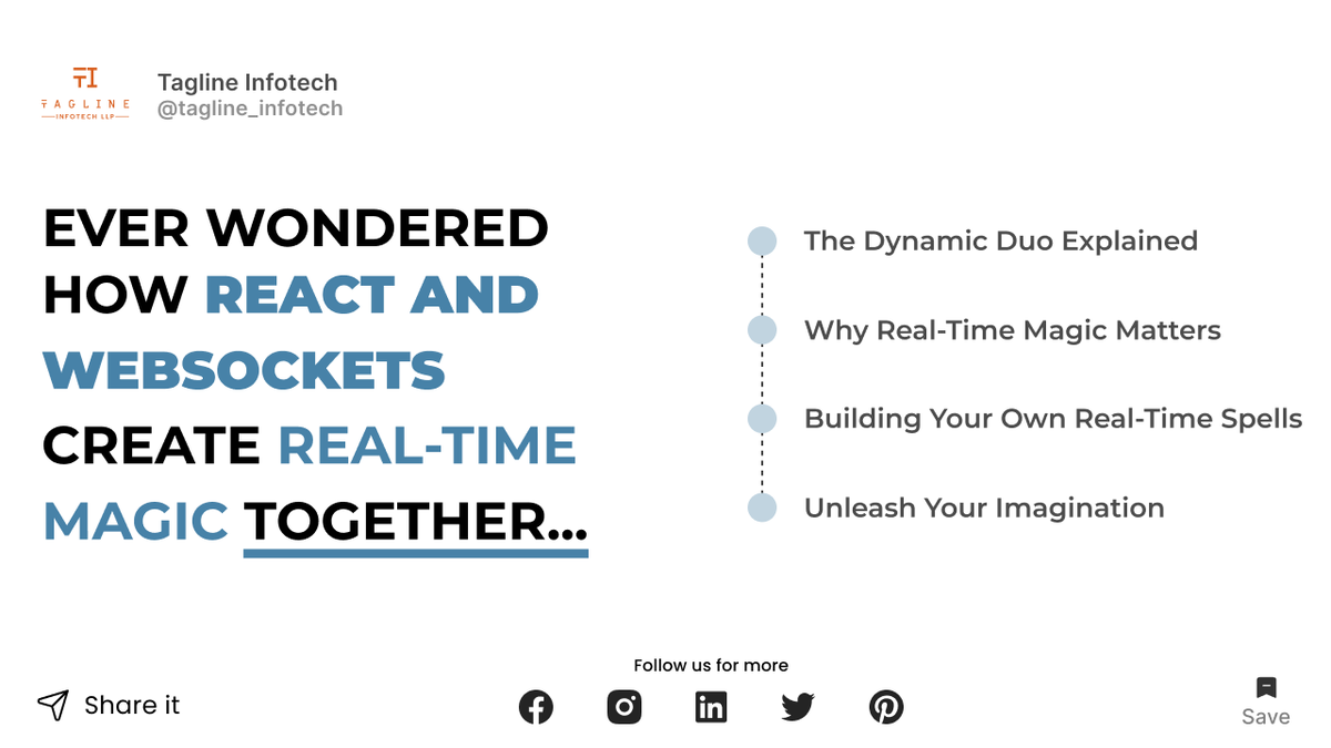 InfotechTagline's tweet image. Ever wondered how React and WebSockets create real-time magic together?
Curious about the magic of real-time updates? Let's unravel the wonders when React meets WebSockets! 🚀✨ #ReactMagic #WebSockets #RealTimeDev