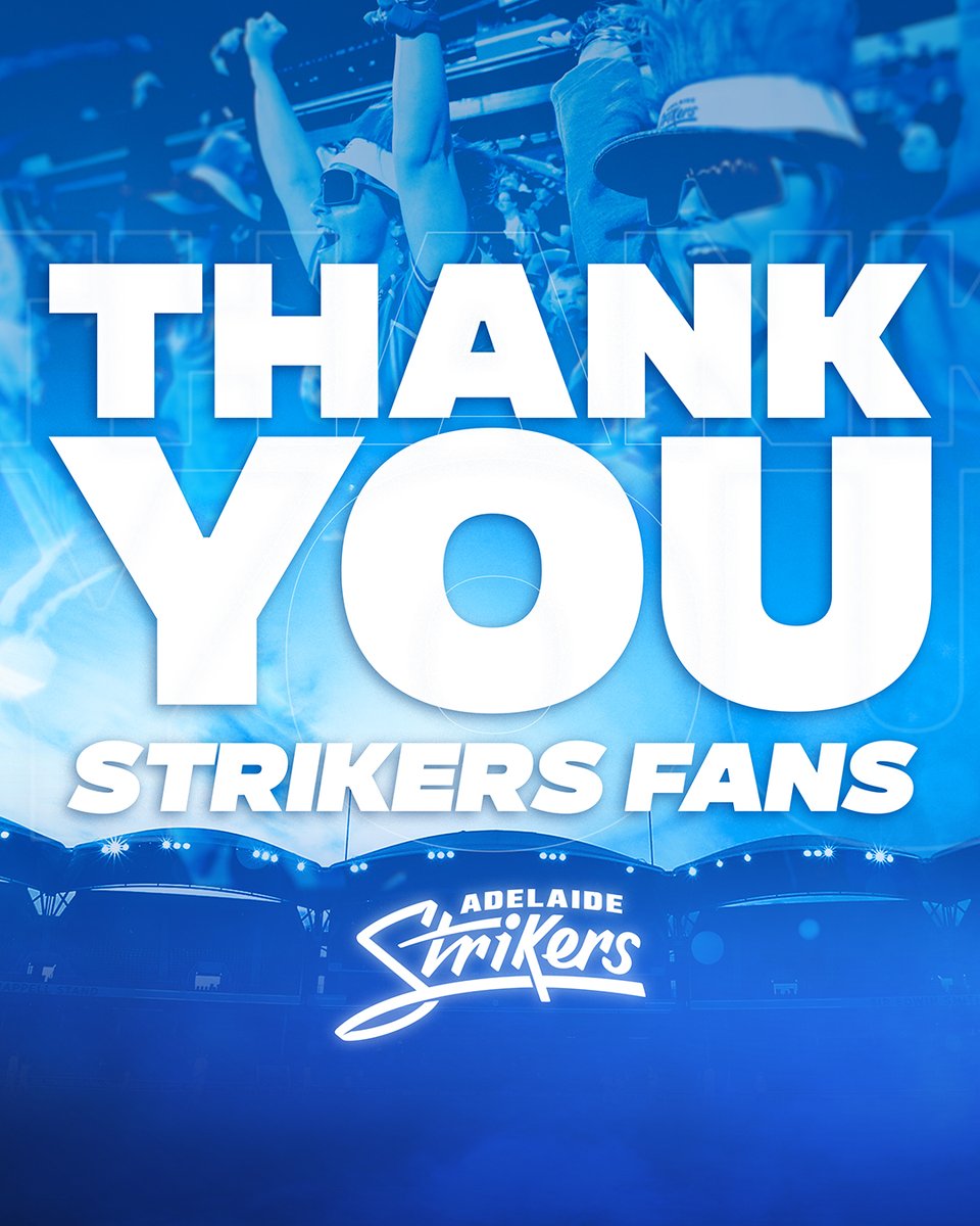 Thank you so much, Strikers family! 💙 Tonight was the biggest regular season crowd in WBBL history! 

And we'll be going even bigger next weekend at the #BestCG! 

#WBBL09 #OurOvalOurTeam