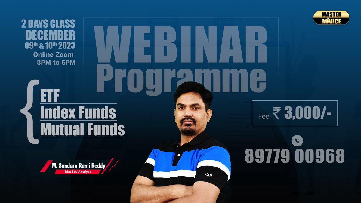 masteradvice123's tweet photo. https://t.co/t5fhAHy2JI
Dive into the world of #stock #investments with Market Analyst M. Sundara Rami Reddy!
Date: December 9th &amp; 10th, 2023
Time: 3:00 PM to 6:00 PM (IST)
💵 Fee: INR 3,000/- Only.
Call or WhatsApp us at 8977900968
#StockInvestments #WebinarProgram #masteradvice https://t.co/zDxFI3UVYw