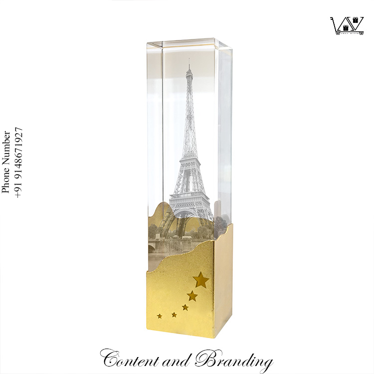 "Sparkle with sophistication! Our crystal engravings featuring the Eiffel Tower are the perfect canvas for your brand logo. Elevate your corporate gifts or promotional materials. #aravgifts #EiffelTowerEngraved #BrandElegance"