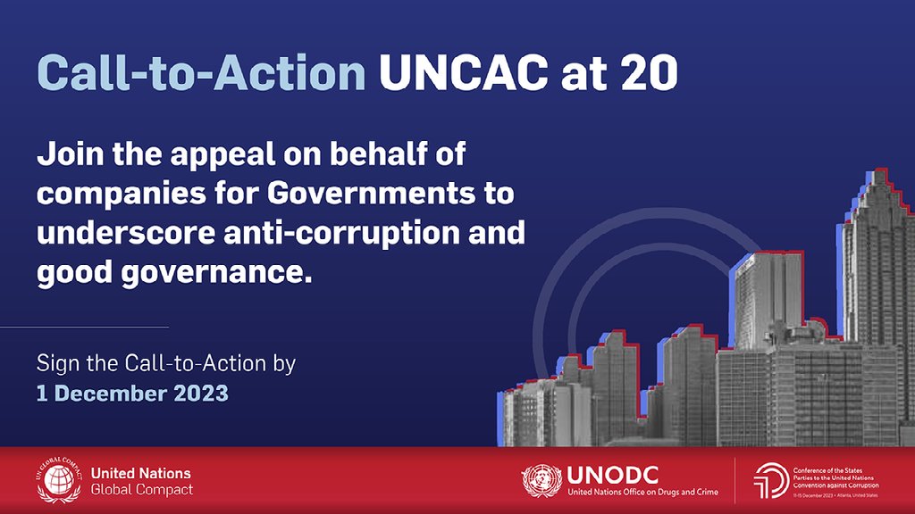 Join the UN @globalcompact Call-to-Action. Integrity-driven companies are calling for #CollectiveAction to strengthen anti-corruption efforts and promote good governance for a sustainable, inclusive global economy. Sign➡️bit.ly/3txhM5l #CoSP10 #UnitedAgainstCorruption