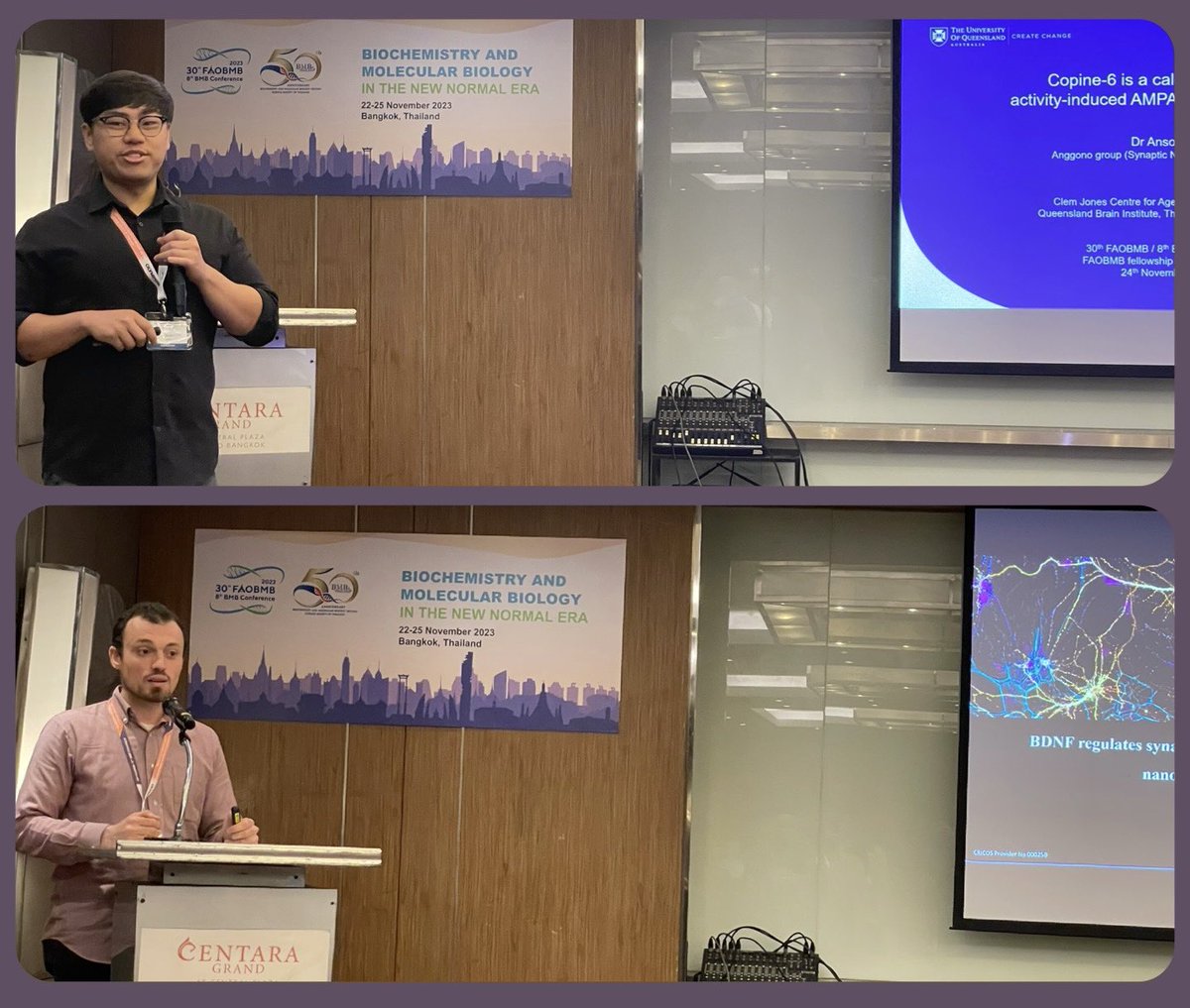 AnggonoLab's tweet image. Well done @an5on_jz from our lab and @BelalShohayeb from the Cooper lab for giving brilliant presentations at the #FAOBMB 2023 conference in Bangkok. Congratulations on your travel fellowships! @QldBrainInst @UQ_News @ITSASBMB
