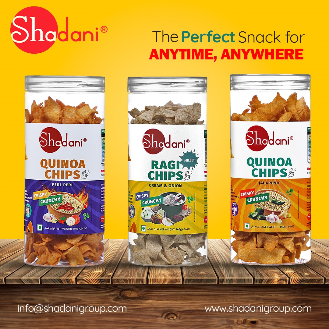 The Perfect Snack for Anytime Anywhere.

#Shadani #ShadaniIndia #AnytimeAnywhere #QuinoaChips #periperi #jalapeno #healthychips #spicysnacks #quinoalove #quinoalover #snacktime #periperiflavor #chipslovers #chips #spiceitup #quinoacrunch #ragichips #healthysnacking #ragi