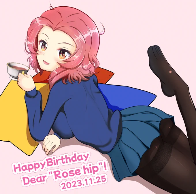ローズヒップお誕生日おめでとうございます(*'ω`*) クルセイダーズリーダー(?)としての激務の疲れからリラックス中の姿を描いてみました。いつかクルセイダーズ4人?5人?揃っての戦術を見てみたいですね #ローズヒップ生誕祭2023 #ローズヒップ生誕祭