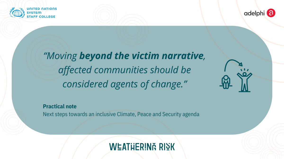 Affected communities often hold the knowledge on where entry points to tackling climate & environmental risks to security lie and how efforts can be most efficiently implemented. NEW practical note brings actionable recommendations for an #InclusiveCPS: 🔎adelph.it/InclusiveCPS