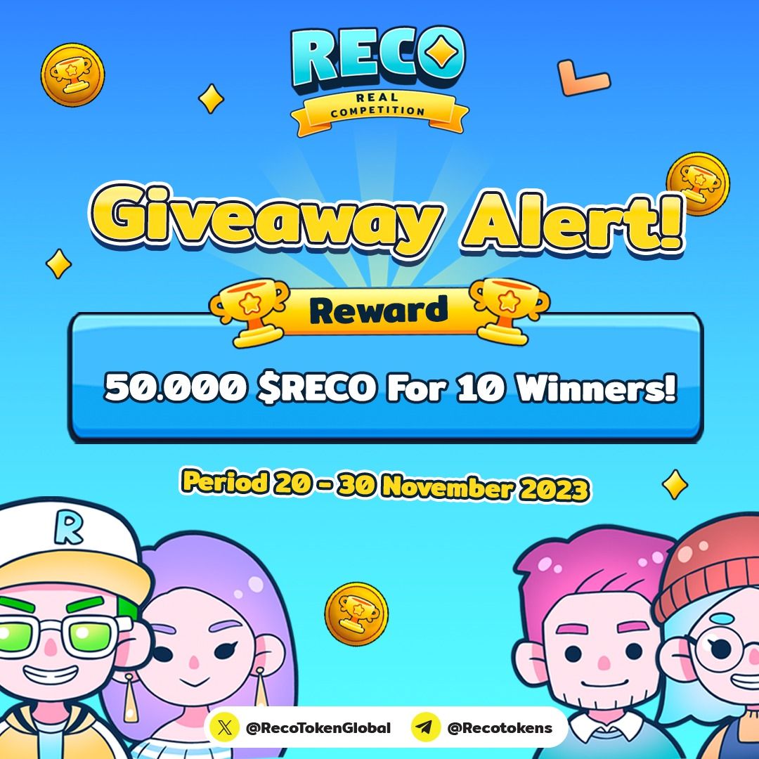 🚀 RECO Token Giveaway Alert! 🌐✨

Repost this tweet bit.ly/Recopost  and spread the word about the future of RECO! 🎮

🔁 Retweet and follow for a chance to win total 500,000 RECO Tokens! 🌟

🗓️ 10 Winners will be announced in our Telegram group: t.me/recotokens