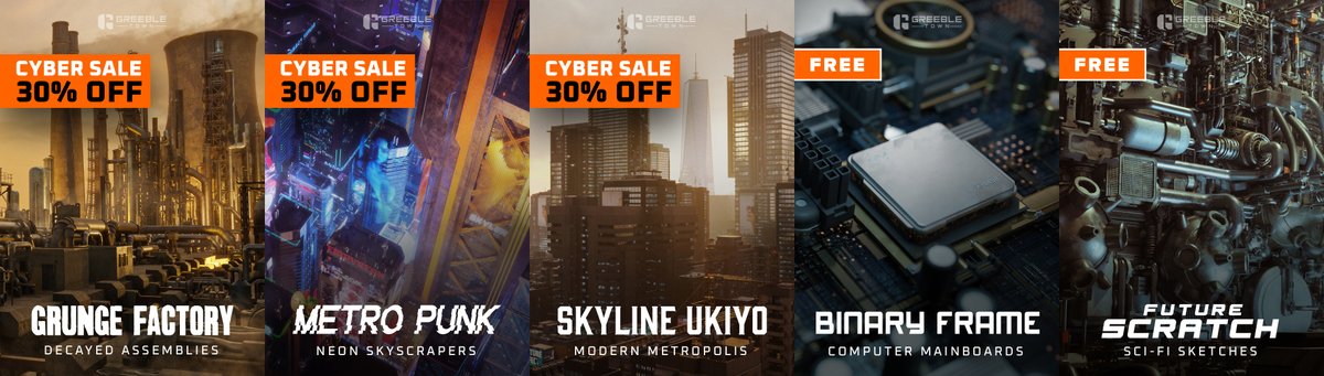 GreebleTown's tweet photo. Greeble Town Cyber Sale Extravaganza!

https://t.co/0QwU4Oilu8

Don't miss this chance to supercharge your digital projects and asset browser!

#blackfriday #blendermarket #b3d #blender3d #3dart #cybermonday #sale #kitbash #asset #3d https://t.co/VM55n0y2s5