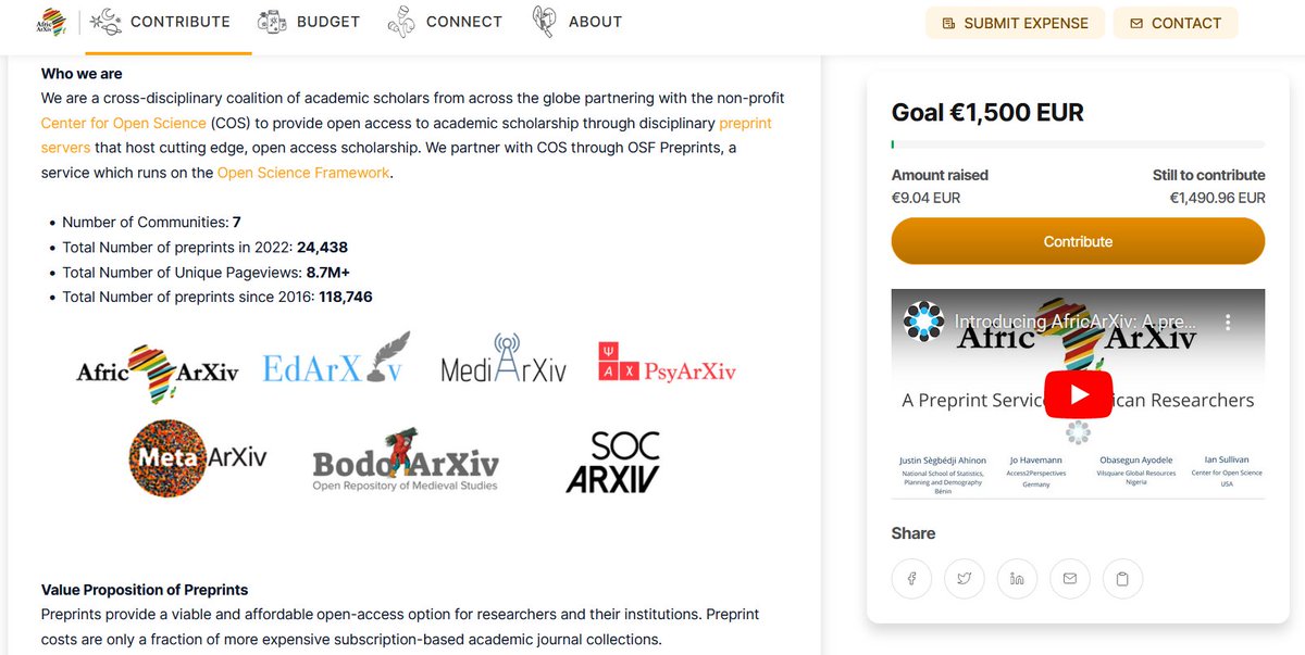 Contribute to covering the fees for AfricArXiv preprint hosting on the @OSFramework

Contribute here: opencollective.com/africarxiv/con…

#OpenAccess #OpenScience #ResearchinAfrica #GlobalResearchEquity #Africarxiv